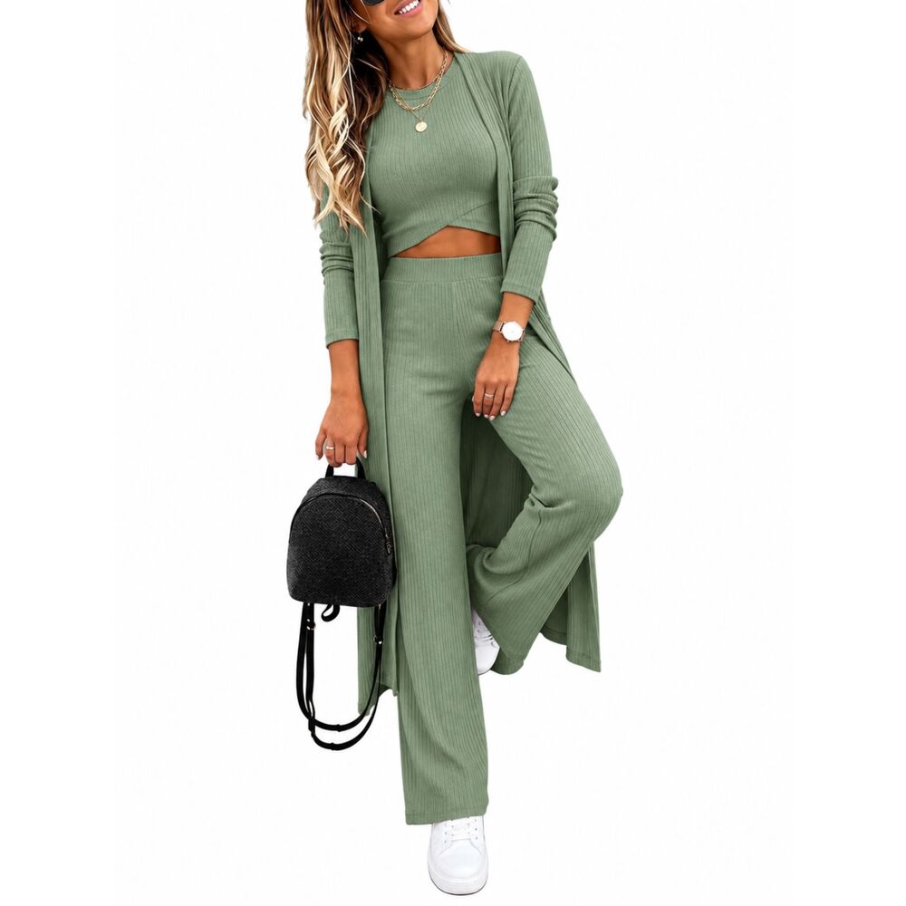 NEW 3 Piece Loungewear Set Ripped Criss Cross Top Travel Size XL